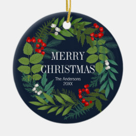 Adorno De Cerámica Holly Y Greenery Feliz Navidad