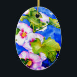 Adorno De Cerámica Hollyhocks<br><div class="desc">hollyhock romántico original con una pequeña pintura acuarela de abejas con burbujas de H Cooper</div>