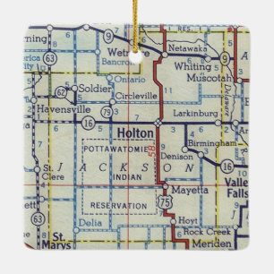 Adorno De Cerámica Holton Kansas Vintage Map
