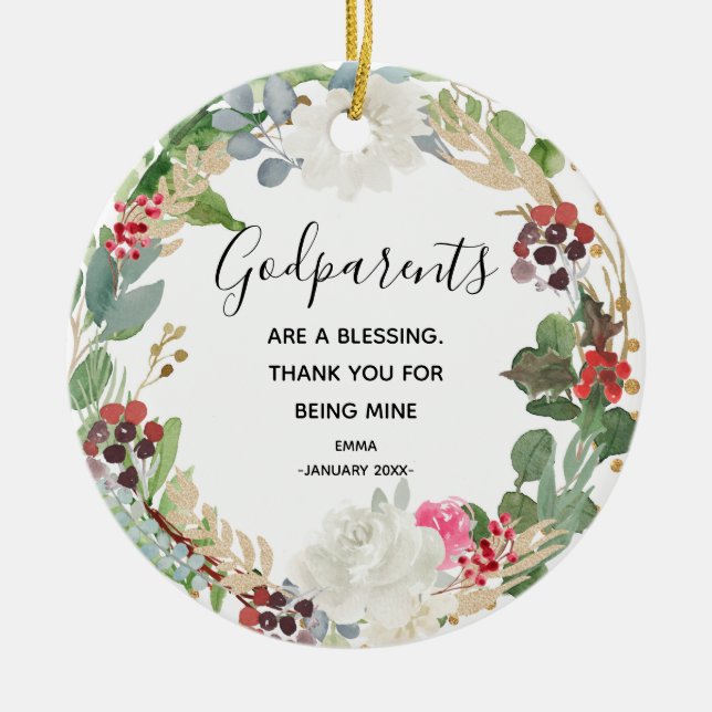 Adorno De Cerámica Holy flower Personalized Godparents Christmas (Frente)
