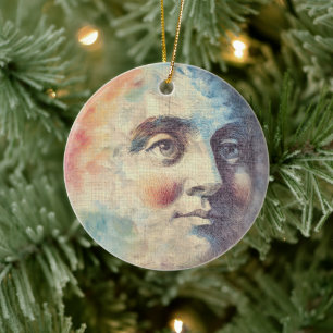 Adorno De Cerámica Hombre Celestial en la Luna - Arte de Acuarela