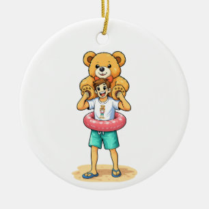 Adorno De Cerámica Hombre de dibujos animados lindo con oso de peluch