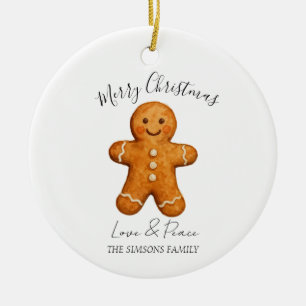 Adorno De Cerámica Hombre de jengibre acuarela Feliz Navidad