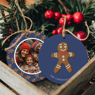 Adorno De Cerámica Hombre de Jengibre Azul Marino de Lunares Navidad