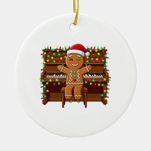 Adorno De Cerámica Hombre de jengibre tocando piano divertido Xmas
