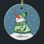 Adorno De Cerámica Hombre de nieve con copo de nieve en la nariz<br><div class="desc">¡El hombre de nieve se pone un copo de nieve en la nariz! Diseño original de Christie Black de Creations from the Heart.</div>