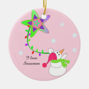 Adorno De Cerámica Hombre de nieve con luces y una estrella