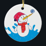 Adorno De Cerámica Hombre de nieve con niños con copos de nieve<br><div class="desc">Un muñeco de nieve con Navidades de copo de nieve adorno de vacaciones para niños.</div>