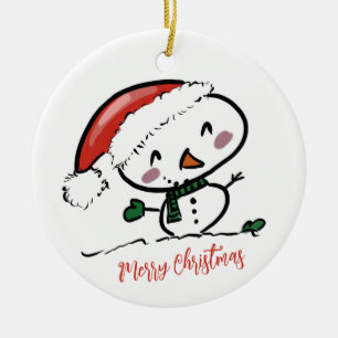 Adorno De Cerámica Hombre de nieve con Santa Hat