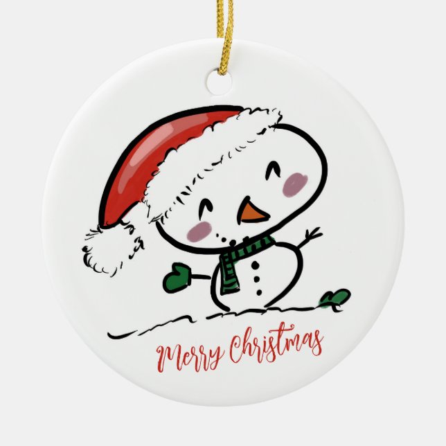 Adorno De Cerámica Hombre de nieve con Santa Hat (Frente)