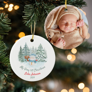 Adorno De Cerámica Hombre de nieve de los primeros Navidades con foto