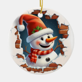 Adorno De Cerámica Hombre de nieve en Santa Hat - 3D