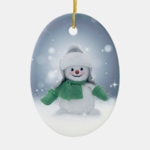 Adorno De Cerámica Hombre de nieve en verde