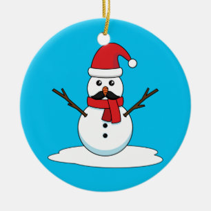 Adorno De Cerámica Hombre de nieve gracioso con bigote y garrapata