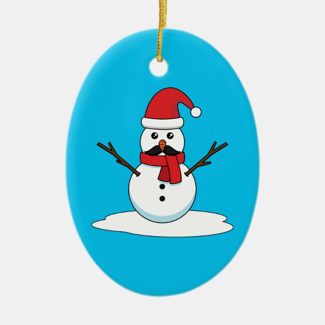 Adorno De Cerámica Hombre de nieve gracioso con bigote y garrapata (Frente)