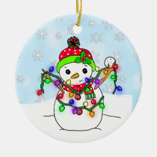 Adorno De Cerámica Hombre de nieve personalizado con luces Navidades