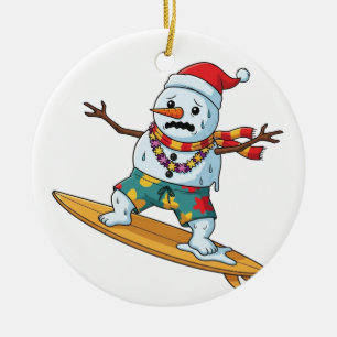 Adorno De Cerámica Hombre de nieve surfista Navidad 2026 Deportes de