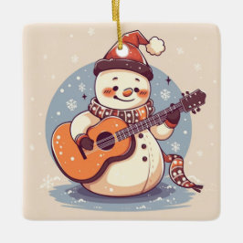 Adorno De Cerámica Hombre de nieve tocando la guitarra