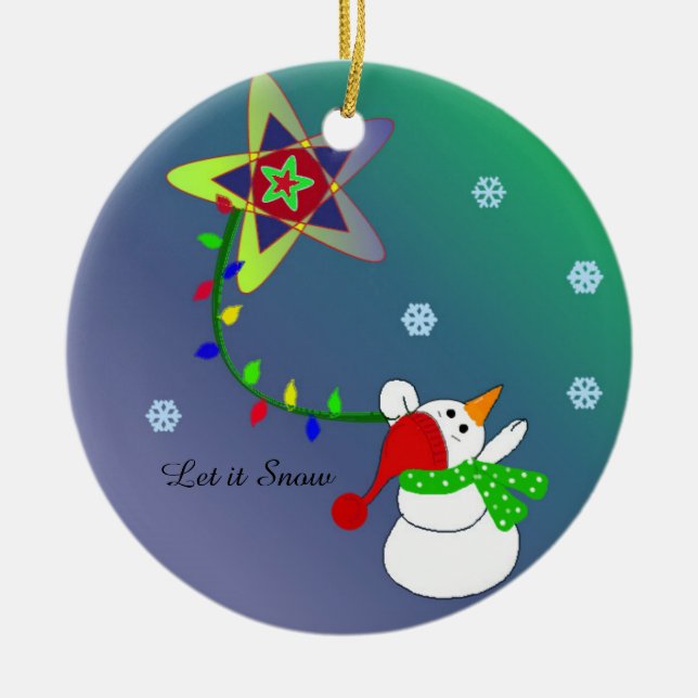 Adorno De Cerámica Hombre de nieve volando en el cielo (Frente)