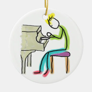 Adorno De Cerámica Hombre de palo tocando el piano