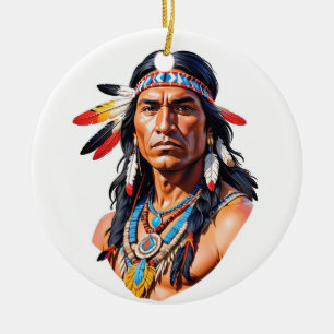 Adorno De Cerámica Hombre indio americano nativo