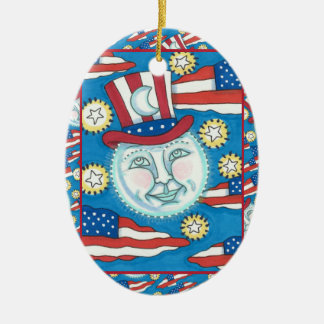 ADORNO DE CERÁMICA HOMBRE PATRIÓTICO DE ARTE FOLK EN LA LUNA