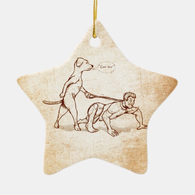 Adorno De Cerámica Hombre que camina del perro del "muchacho fácil" (Frente)