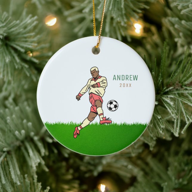 Adorno De Cerámica Hombre rubio jugador de fútbol niño nombre año dep (Árbol)
