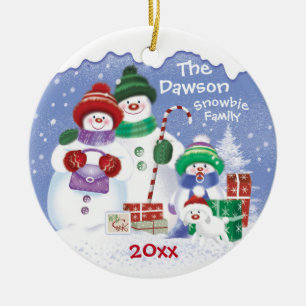 Adorno De Cerámica Hombres de nieve, familia de tres Snowbies, Navida