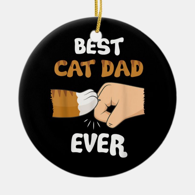 Adorno De Cerámica Hombres Mejor Papá Gato Nunca Paw Fist Bump (Frente)