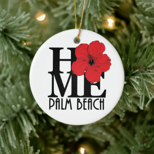 Adorno De Cerámica HOME Palm Beach Florida Red Hibiscus