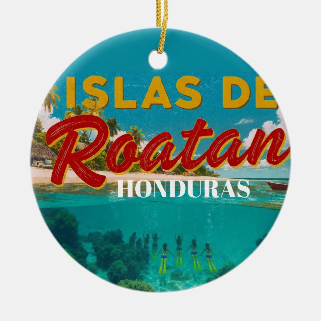 Adorno De Cerámica  Honduras ISLAS DE ROATAN Retro poster (Frente)