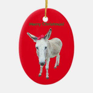 Adorno De Cerámica Honre el burro con un arco rojo
