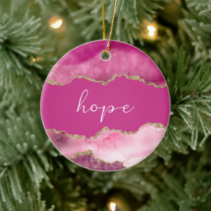Adorno De Cerámica Hope Inspirational Word Pink Gold Agate