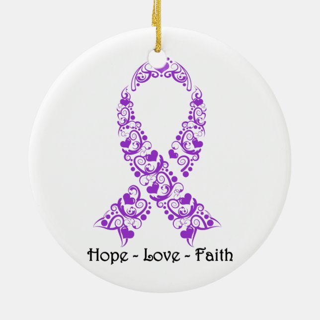 Adorno De Cerámica Hope Purple Awareness Ribbon (Atrás)