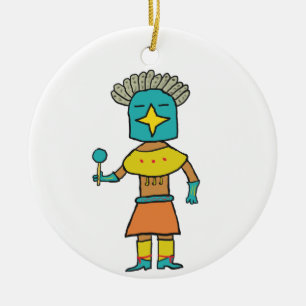 Adorno De Cerámica Hopi Doll Blue Star Kachina