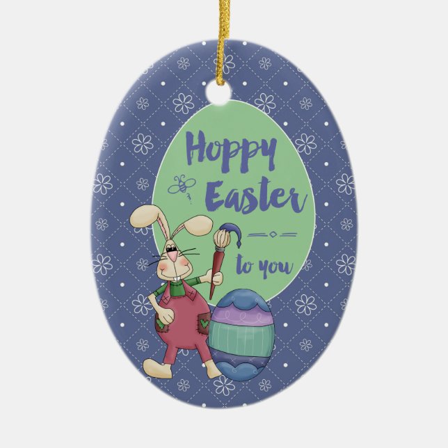 Adorno De Cerámica Hoppy Easter Bunny Artista pintando personalizado  (Frente)