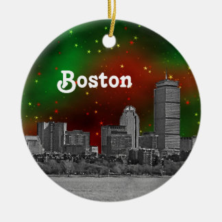 Adorno De Cerámica Horizonte de Boston Grabado Cielo Estrellado Rojo 