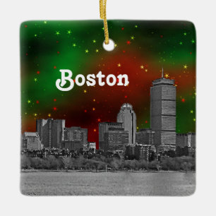 Adorno De Cerámica Horizonte de Boston Grabado Cielo Estrellado Rojo 