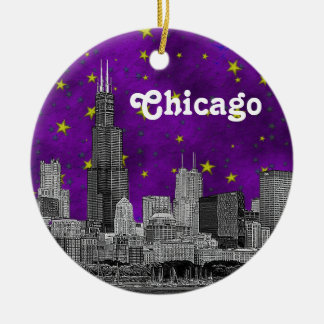 Adorno De Cerámica Horizonte de Chicago Grabado, Cielo Estrellado Púr