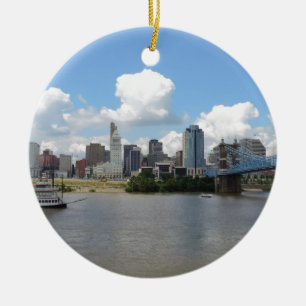 Adorno De Cerámica Horizonte de Cincinnati, Ohio con el río Ohio