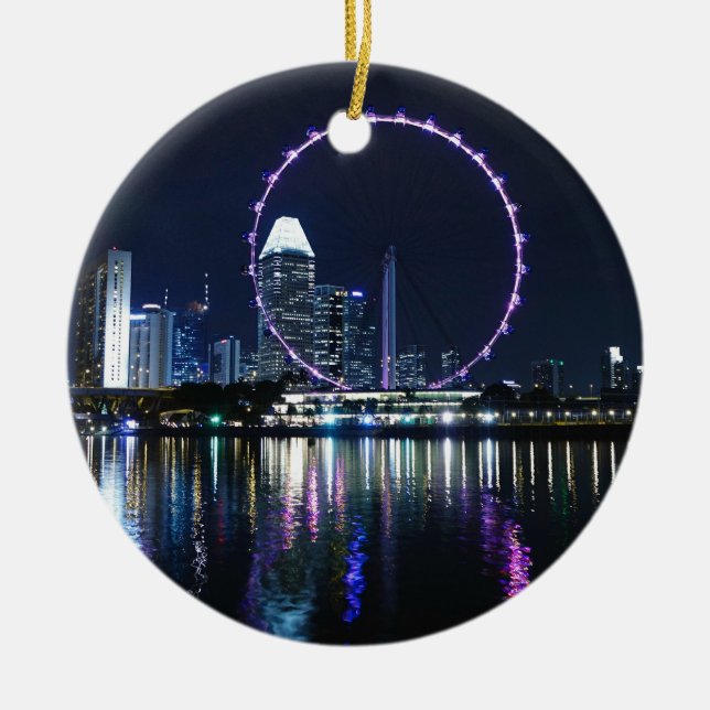 Adorno De Cerámica Horizonte de la noche de Singapur (Frente)