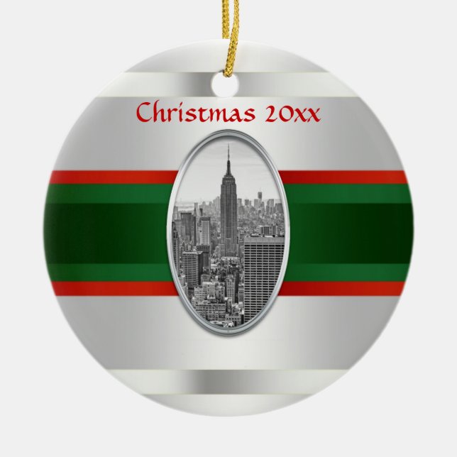 Adorno De Cerámica Horizonte de NYC: Edificio Empire State Navidad #3 (Frente)