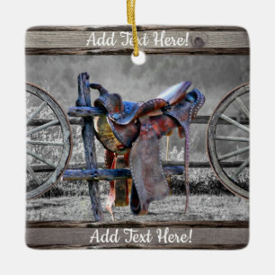 Adorno De Cerámica Horse Saddle Corral Fence Western Wagon Wheels