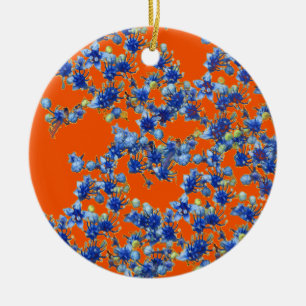 Adorno De Cerámica hortensia naranja y azul
