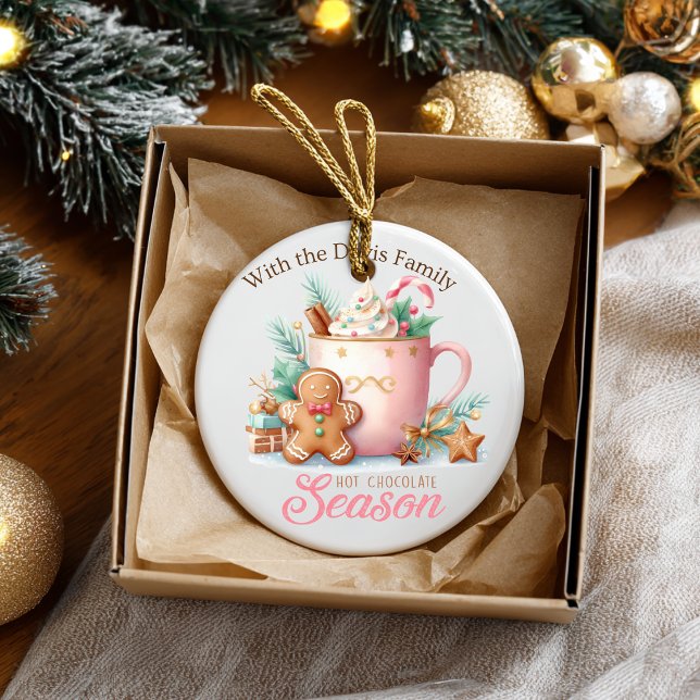 Adorno De Cerámica Hot Chocolate Christmas Season Ornament (Customize this cute Christmas hot coco season ornament. )