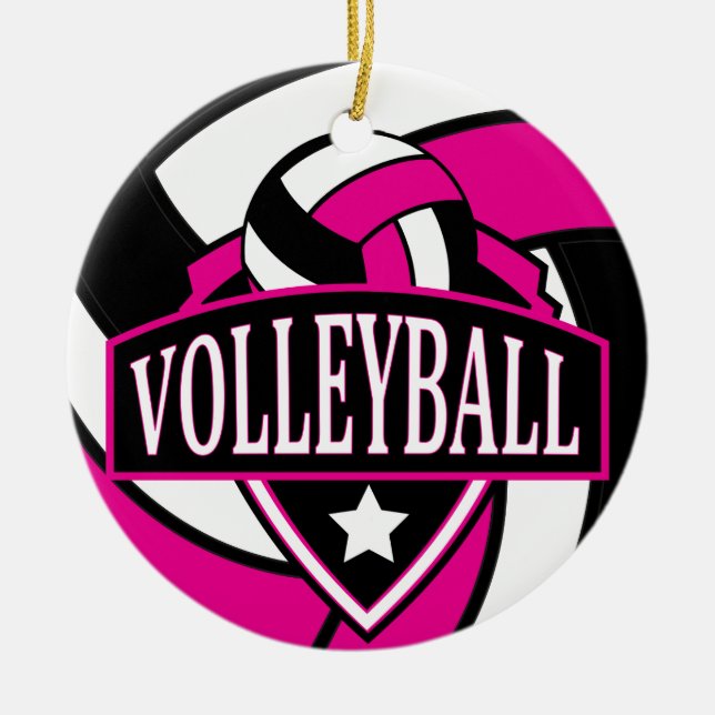 Adorno De Cerámica Hot Pink and Black 🏐 Volleyball Logo (Frente)