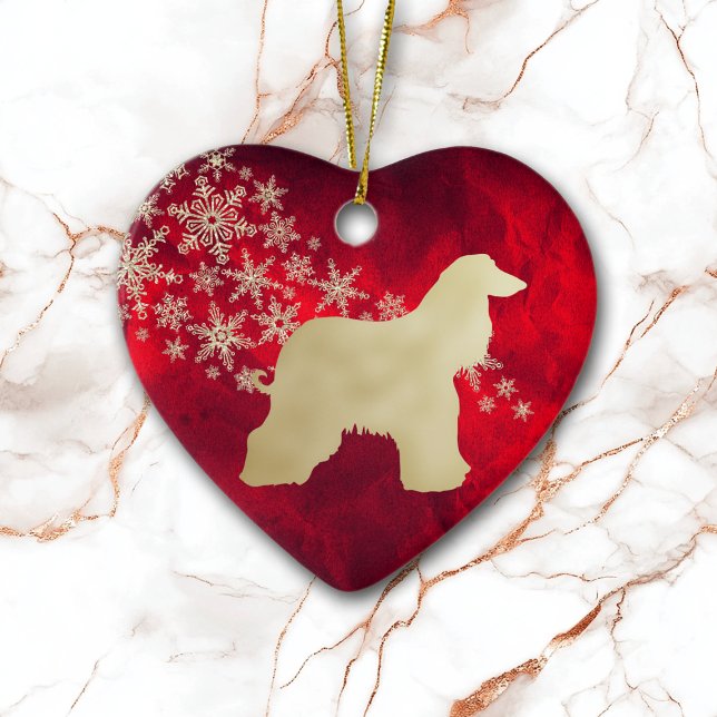 Adorno De Cerámica Hound afgano con copos de nieve de oro rojo (Subido por el creador)