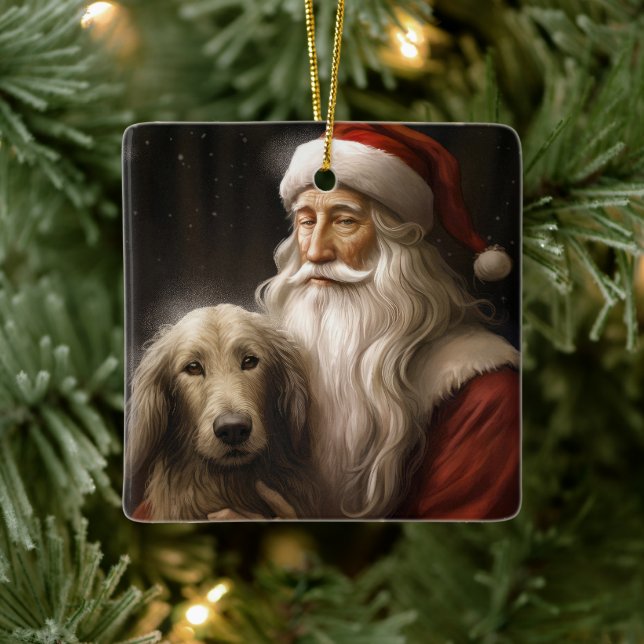 Adorno De Cerámica Hound afgano con Navidades festivos de Santa Claus (Árbol)