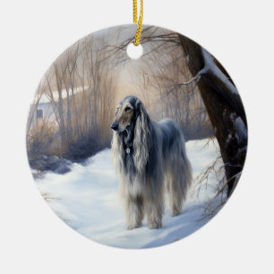 Adorno De Cerámica Hound afgano deja que nieve Navidades